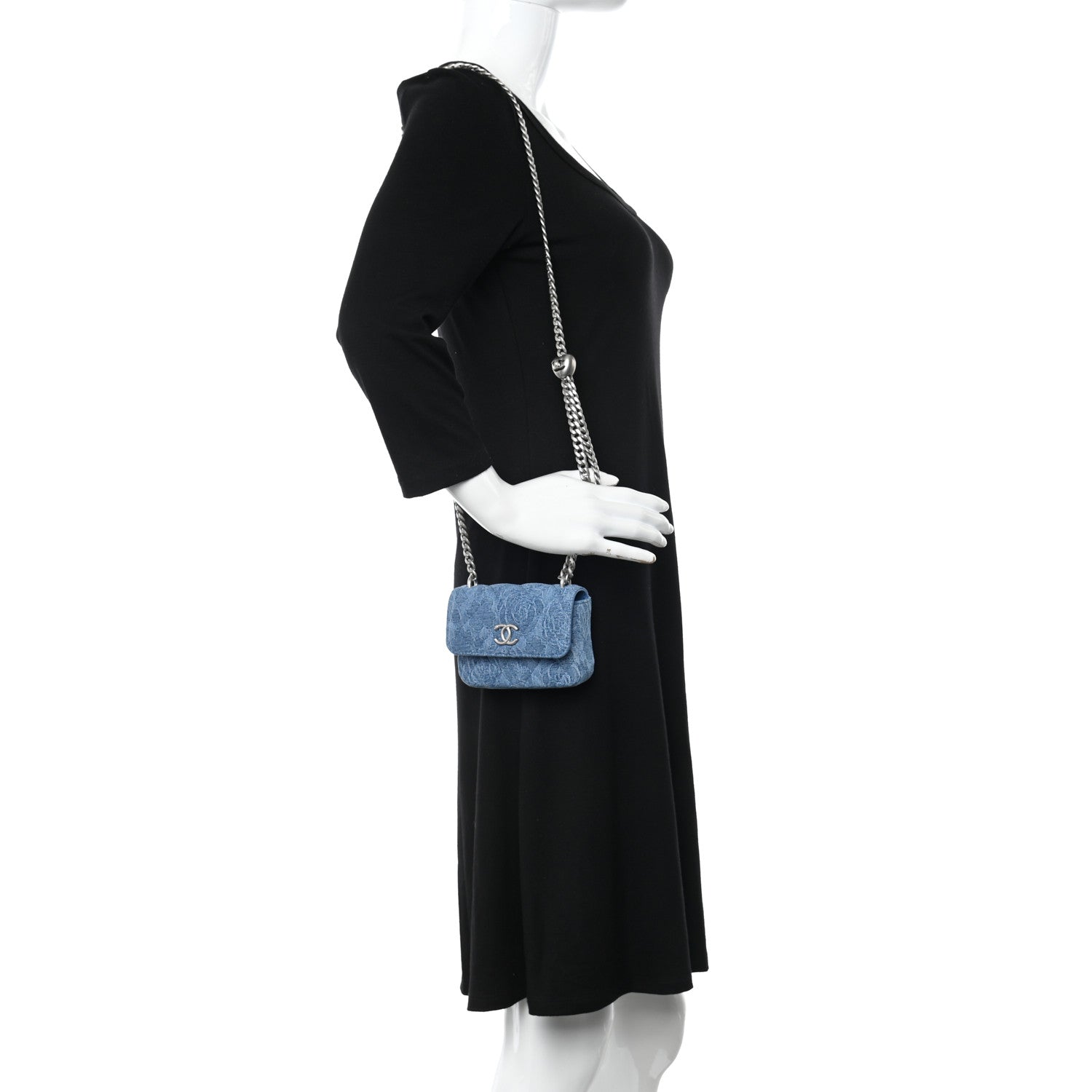 Chanel Denim Quilted Camellia Sweetheart Card Holder With Chain Blue 2 of 10