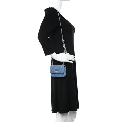 Chanel Denim Quilted Camellia Sweetheart Card Holder With Chain Blue 2 of 10