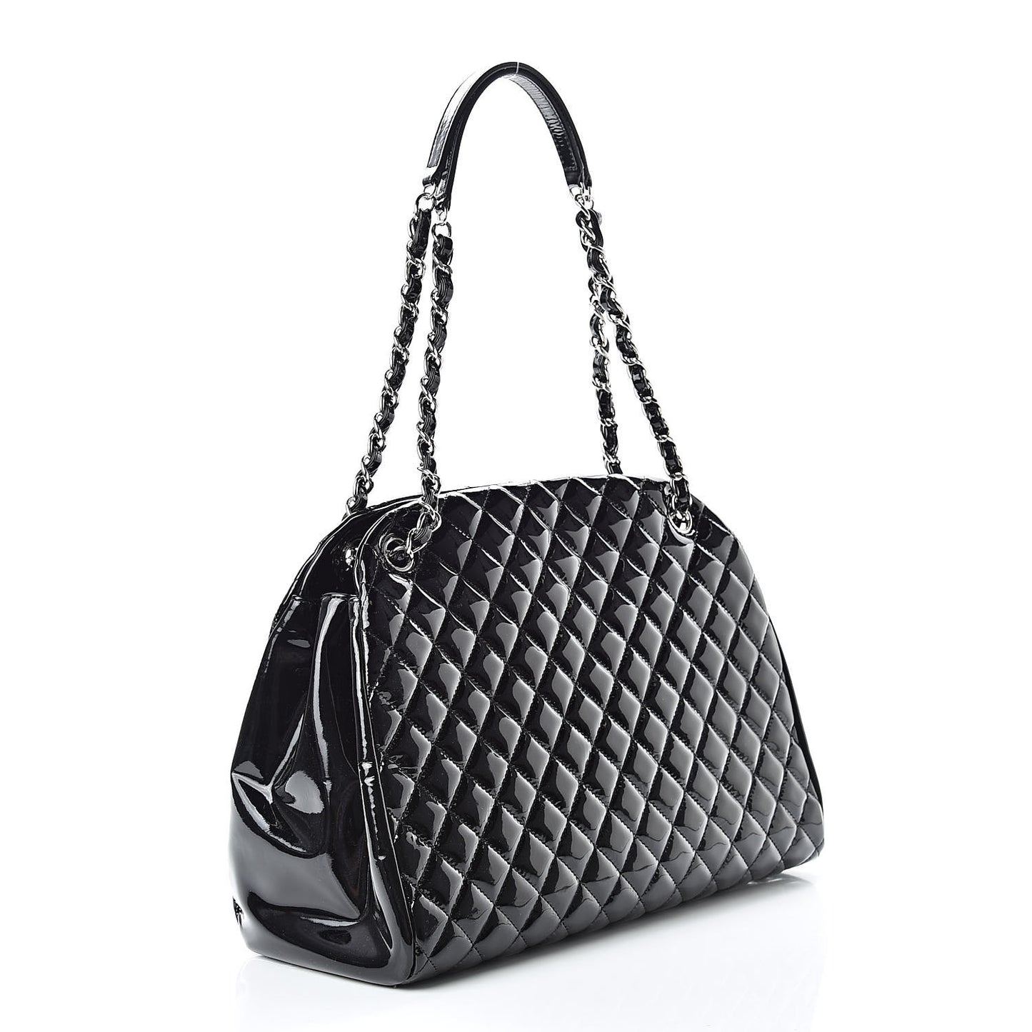Patent Quilted Large Just Mademoiselle Bowling Bag Black