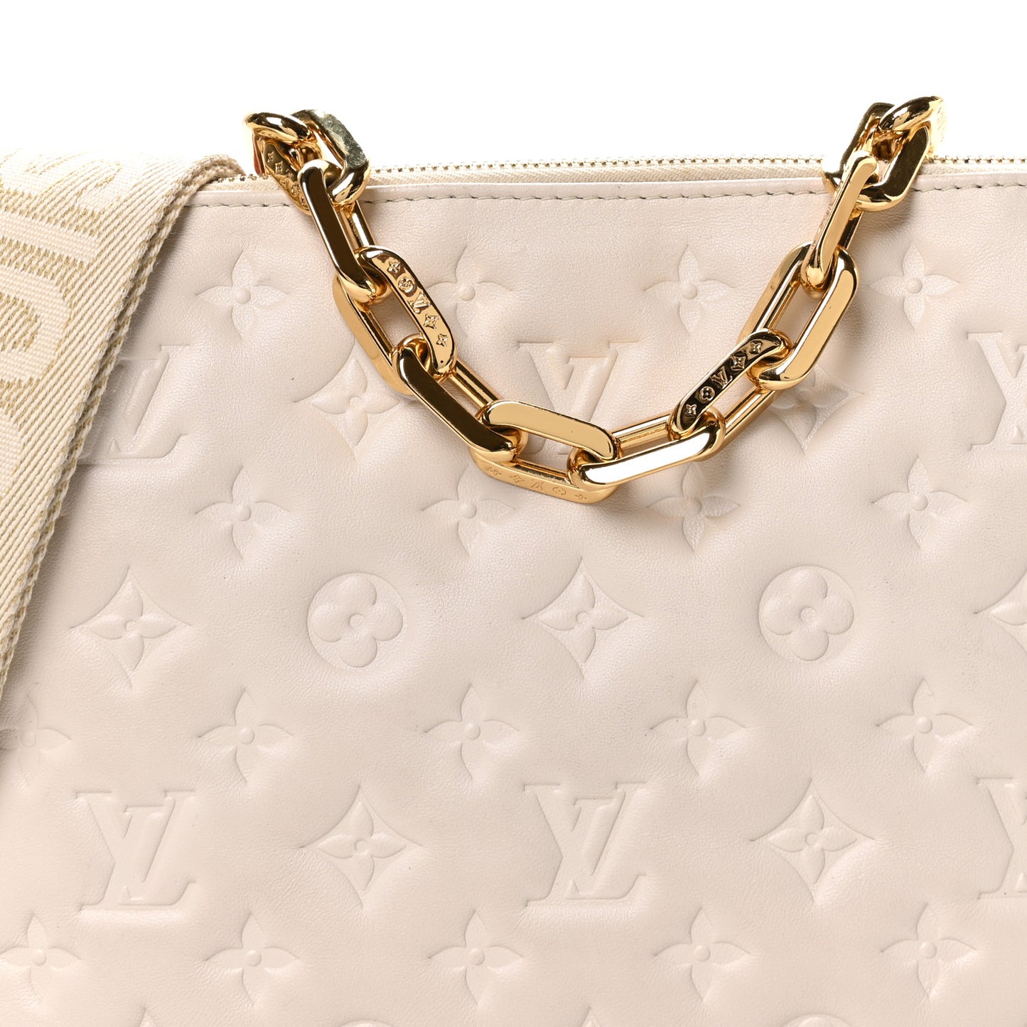 Lambskin Embossed Monogram Coussin PM Cream