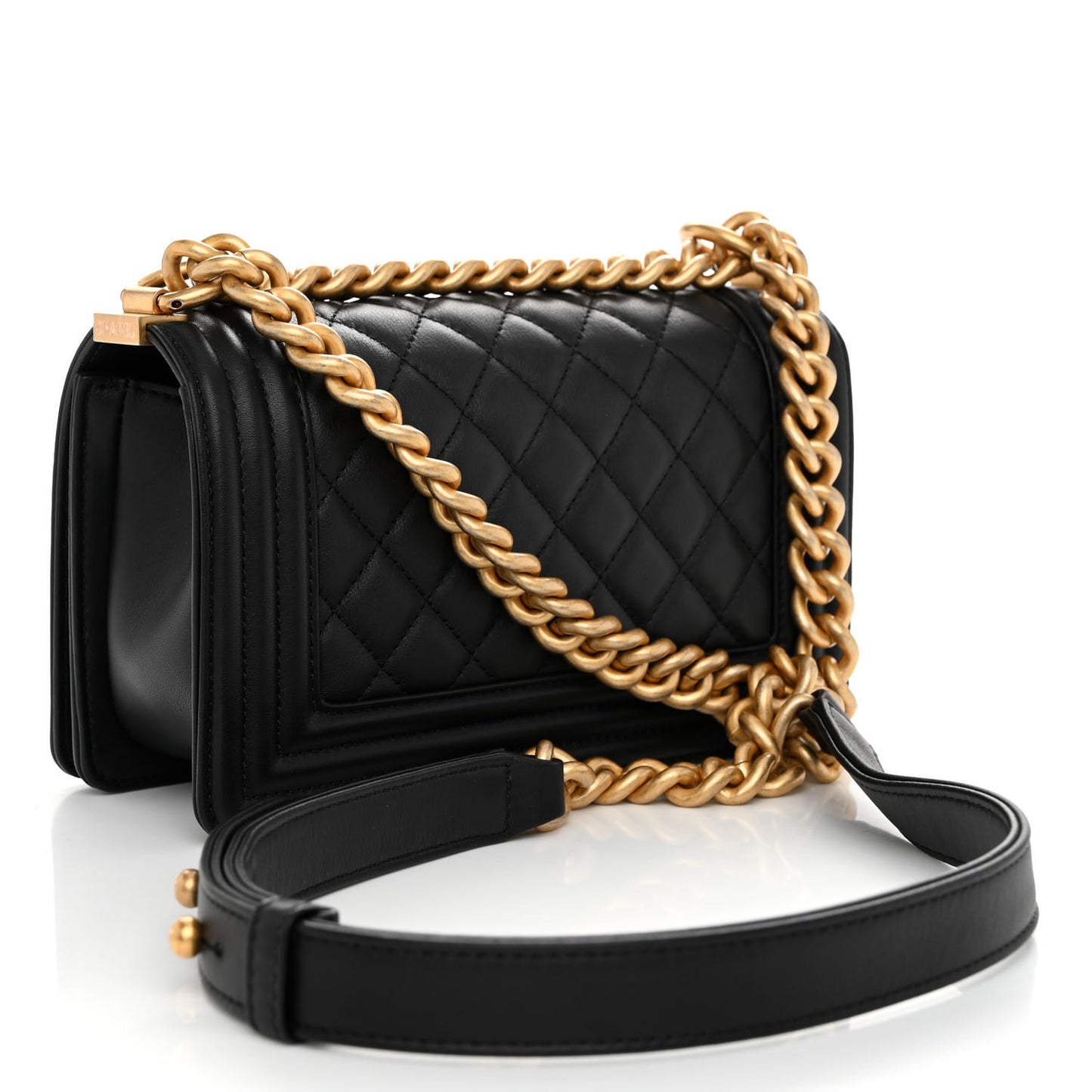 Calfskin Quilted Small Boy Flap Black
