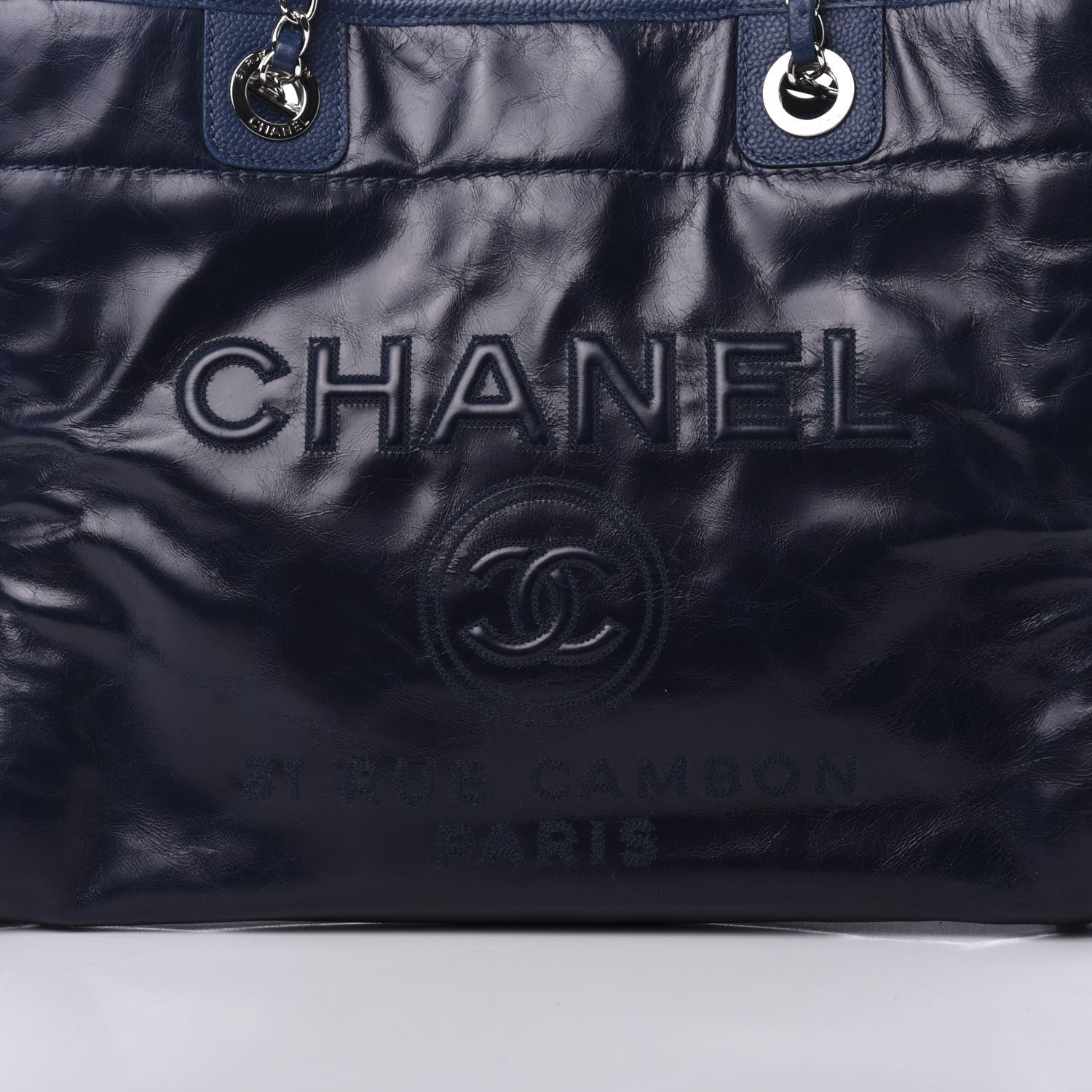 Chanel Glazed Calfskin Small Deauville Tote Blue 11 of 12