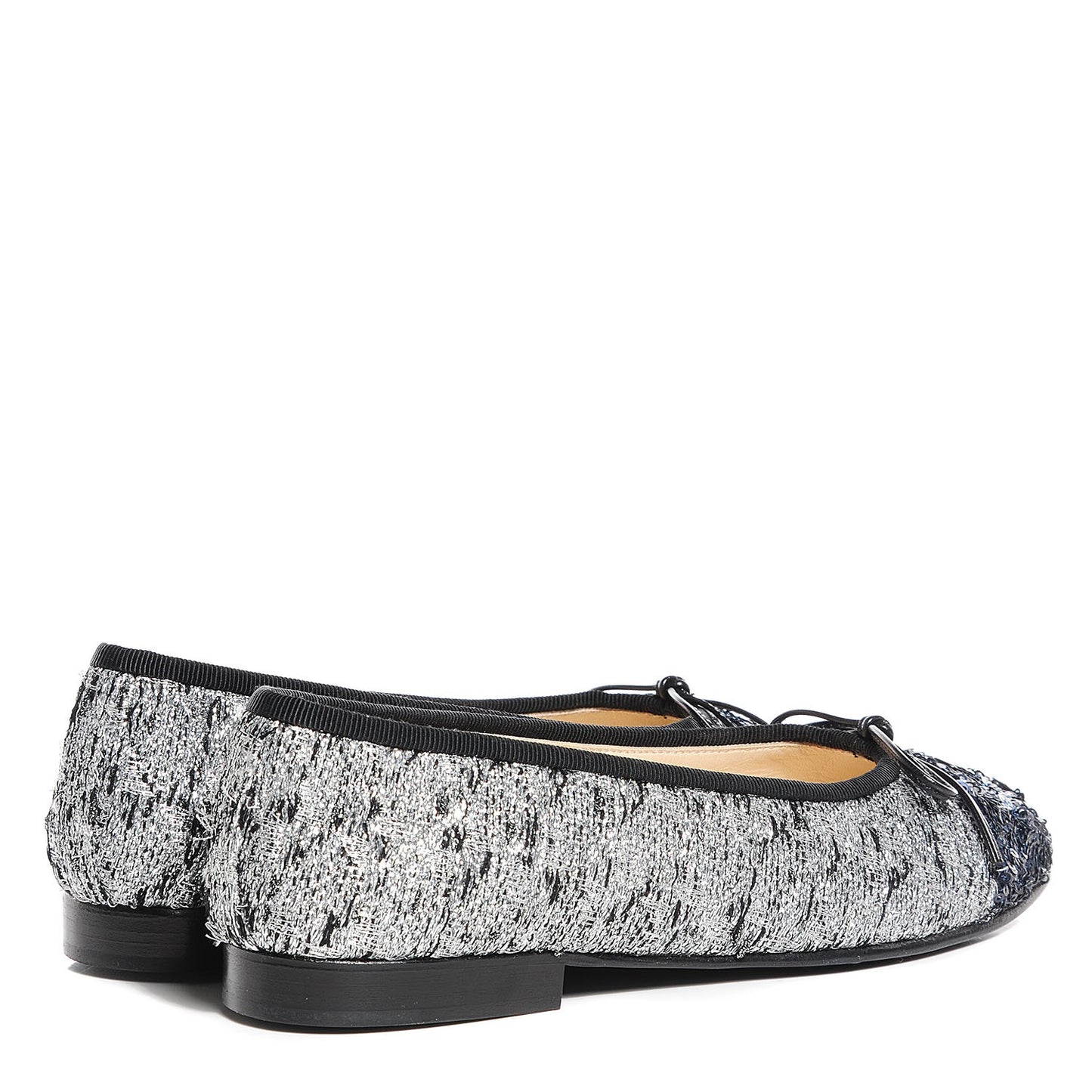 Tweed Sequin Cap Toe Ballerina Flats 35 Black Blue