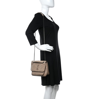 Saint Laurent Crinkled Calfskin Matelasse Monogram Baby Niki Chain Satchel Light Taupe 2 of 10