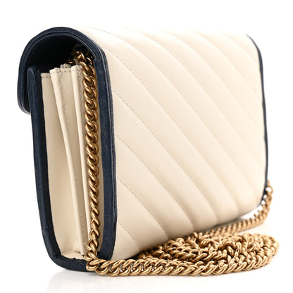 Gucci Vintage Effect Calfskin Matelasse Diagonal Torchon GG Marmont Chain Wallet Mystic White Blue Agata 3 of 11