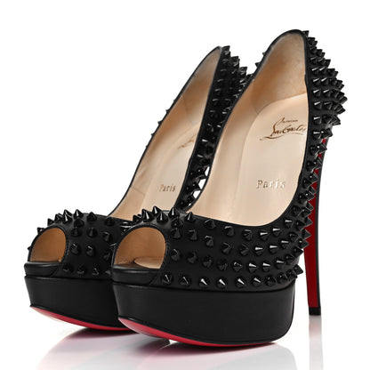 Christian Louboutin Calfskin Lady Peep Spikes VIP 150 Pumps 39 Black 3 of 8