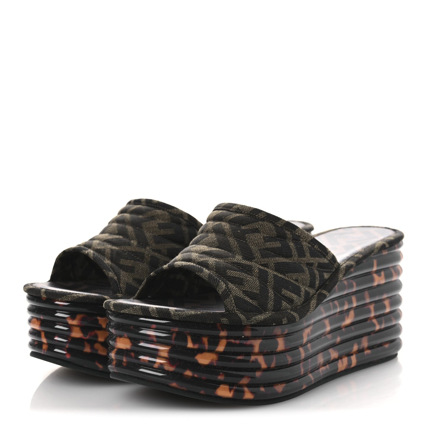Jacquard FF Promenade Flatform Slide Sandals 39.5 Tobacco Tortoise