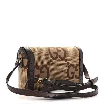 Gucci Monogram Jumbo GG Textured Dollar Calfskin Mini Horsebit 1955 Shoulder Bag Camel Ebony New Acero 2 of 10
