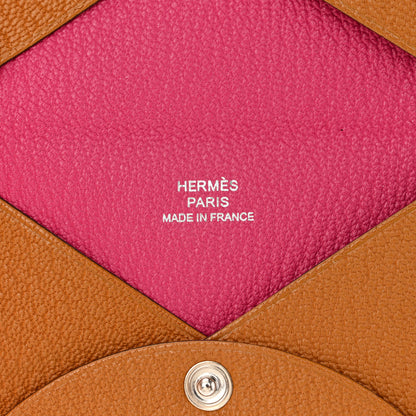 Hermes Chevre Mysore Verso Calvi Card Case Caramel Rose Shocking 6 of 8