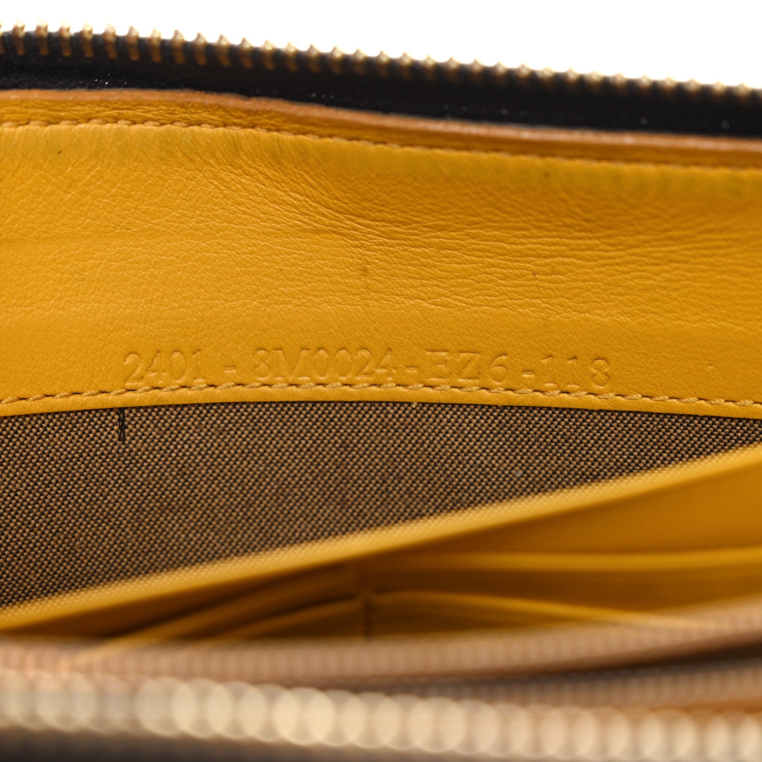 Fendi Zucca Spalmati Vitello Elite Rose Ladybug Zip Around Wallet Tobacco Yellow 8 of 18