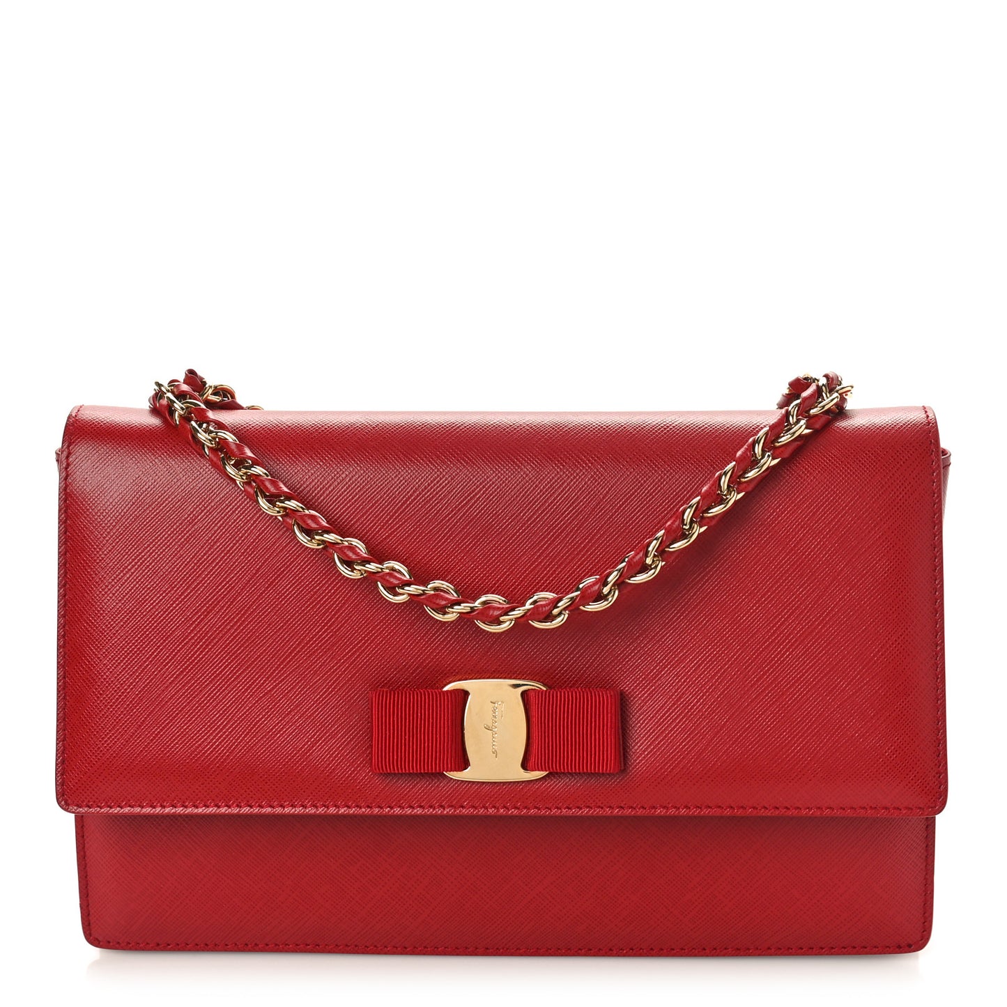 Printed Calfskin Vara Bow Chain Flap Crossbody Red