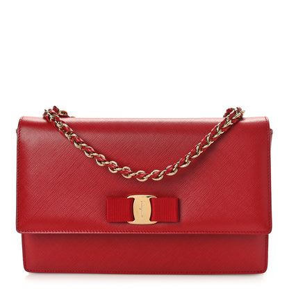 Salvatore Ferragamo Printed Calfskin Vara Bow Chain Flap Crossbody Red 1 of 8