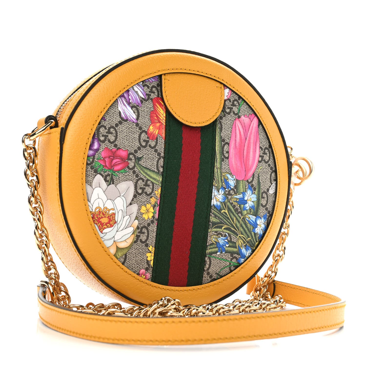 Gucci GG Supreme Monogram Flora Web Mini Ophidia Round Shoulder Bag Beige Multicolor Crop 3 of 9