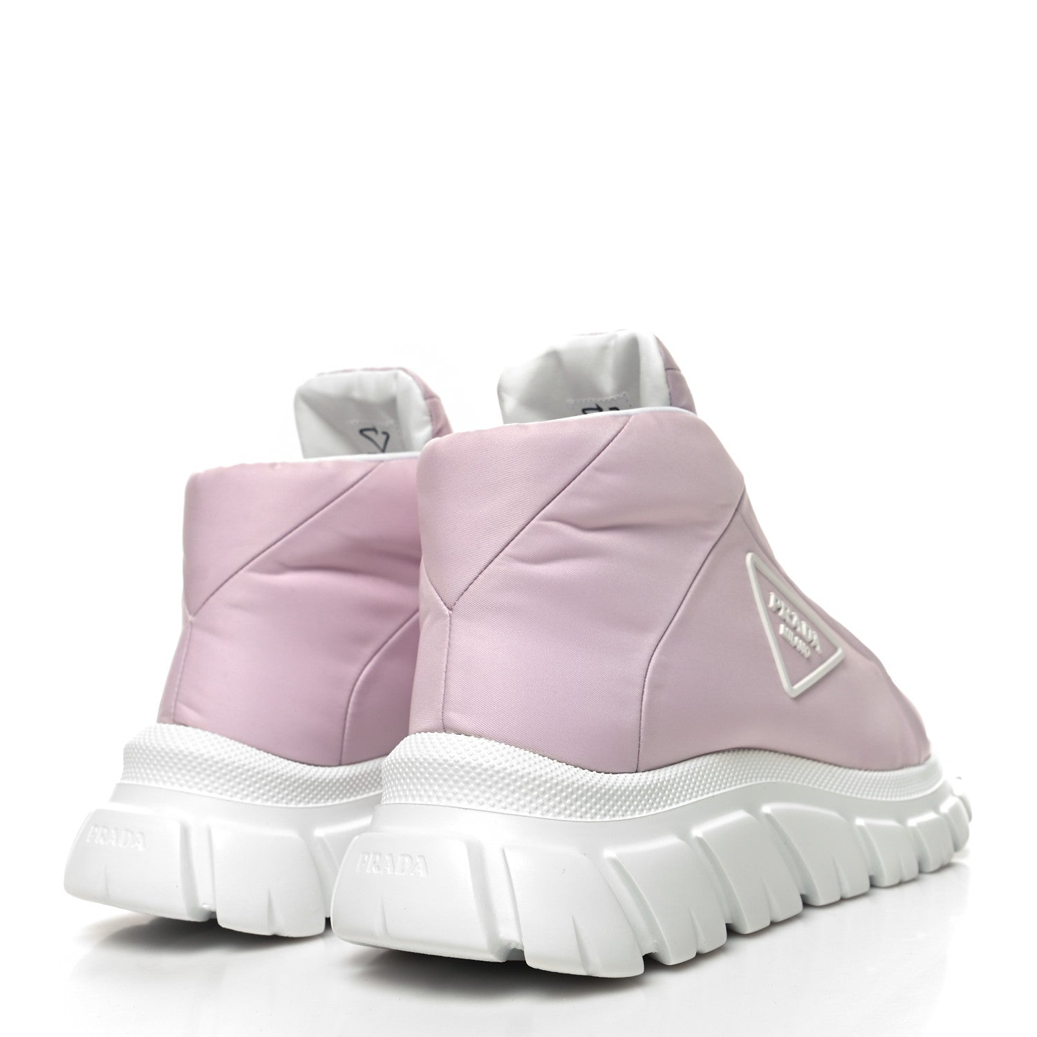 Prada Re-Nylon Gabardine Rubber Triangle Logo Quilted Womens Rush Piuma 50mm Mid Sneakers 36.5 Alabastro 4 of 9