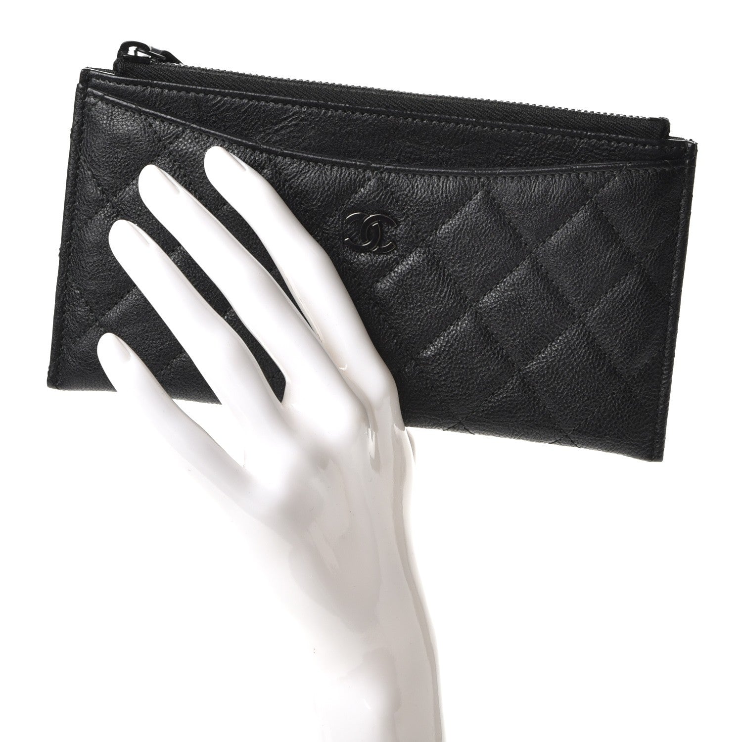 Chanel Crinkled Calfskin Quilted Classic Zip Pouch So Black 2 of 7