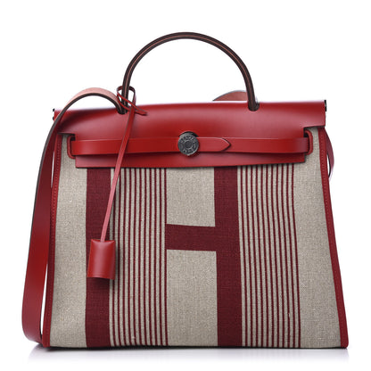Hermes Vache Hunter Toile H Vibration Herbag Zip 31 PM Bordeaux Ficelle Rouge Piment 3 of 14