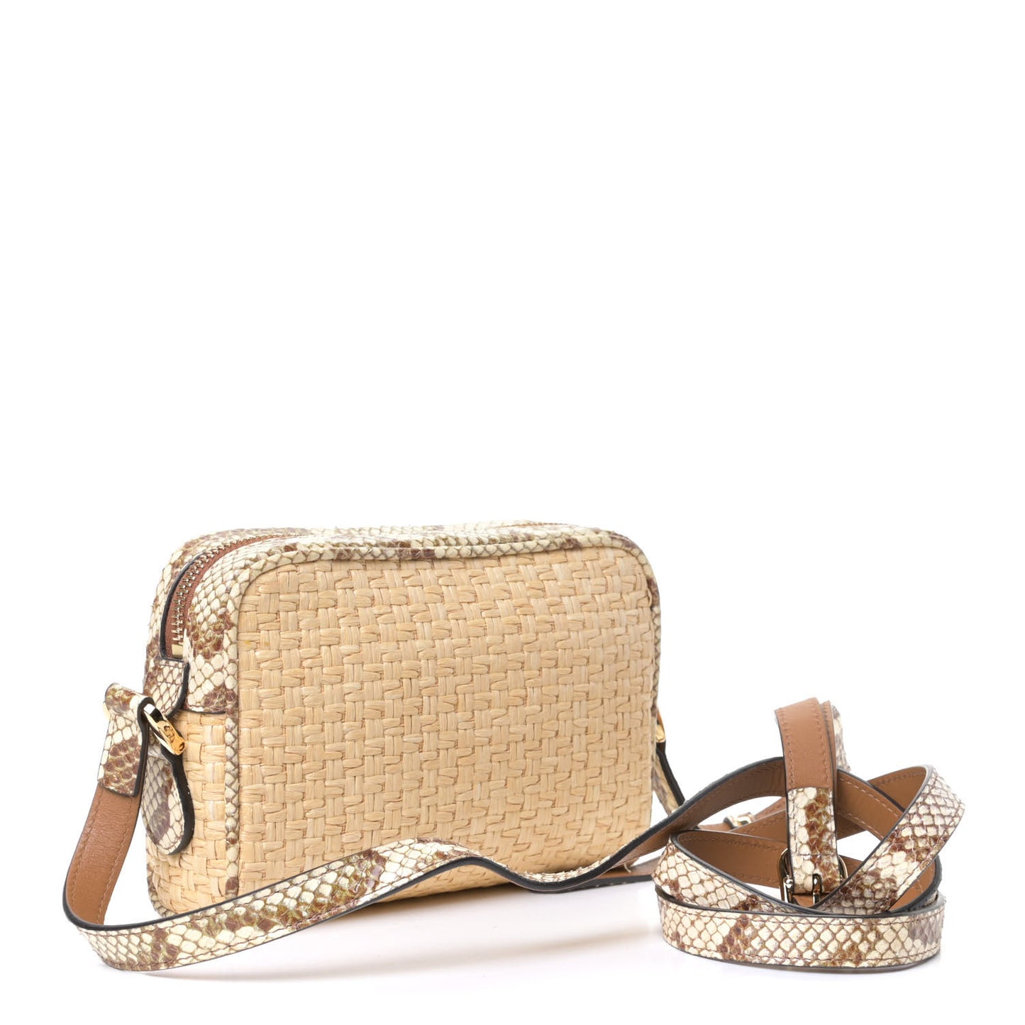 Raffia Elaphe Mini Ophidia Shoulder Bag Natural Cream Brown
