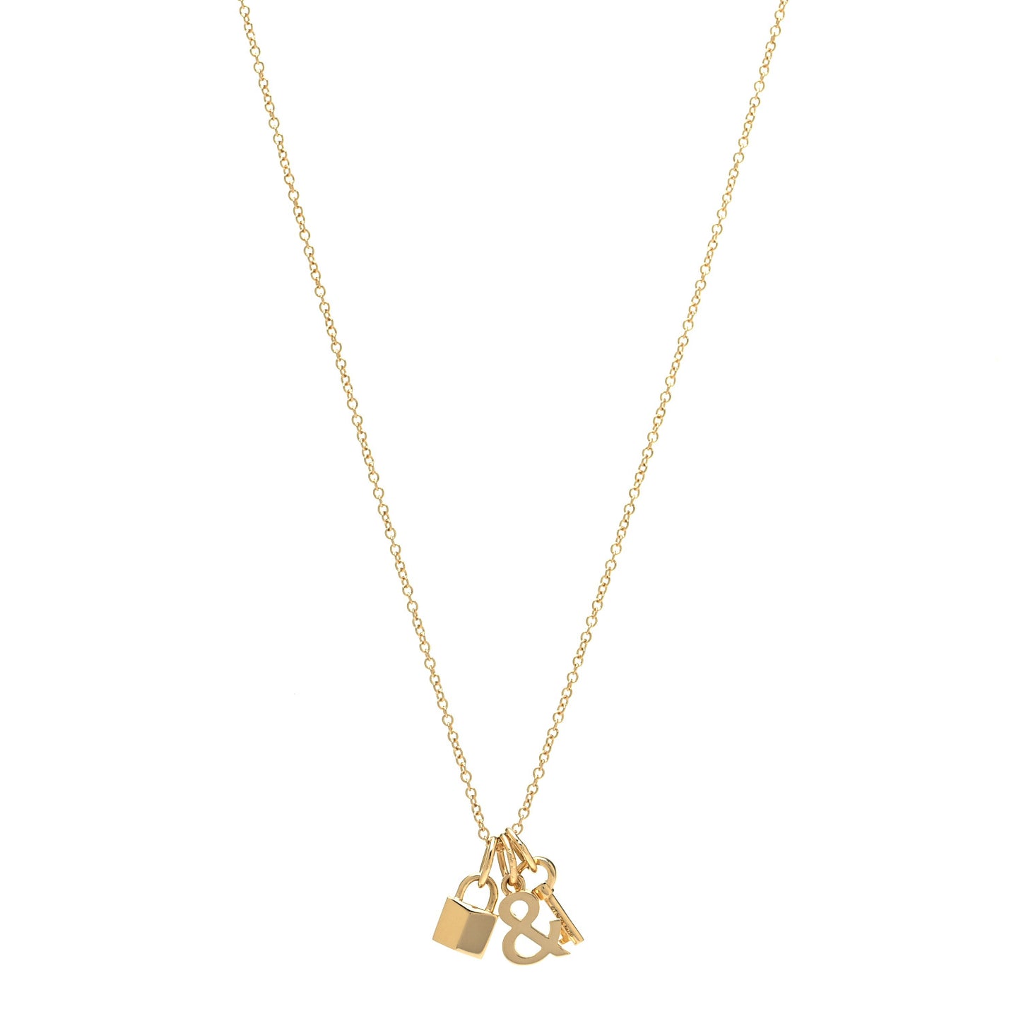 18K Yellow Gold Lock and Key Pendant Necklace