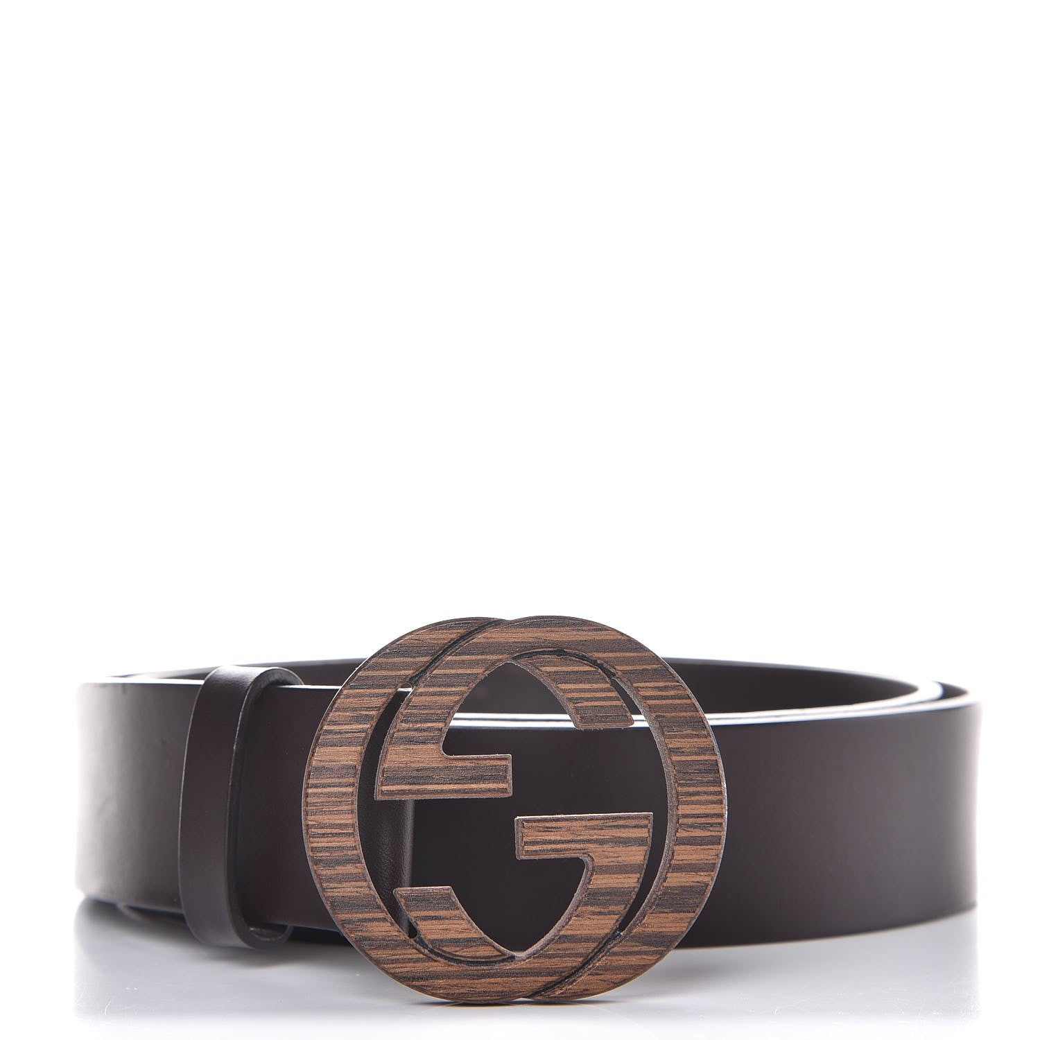 Gucci Calfskin Wood Interlocking G Belt 95 38 Brown 1 of 9