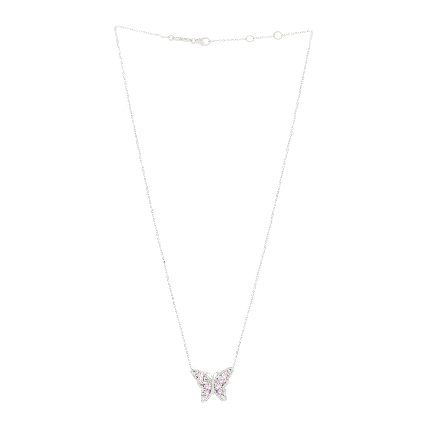 18K White Gold Diamond Pink Sapphire Butterfly Pendant Necklace