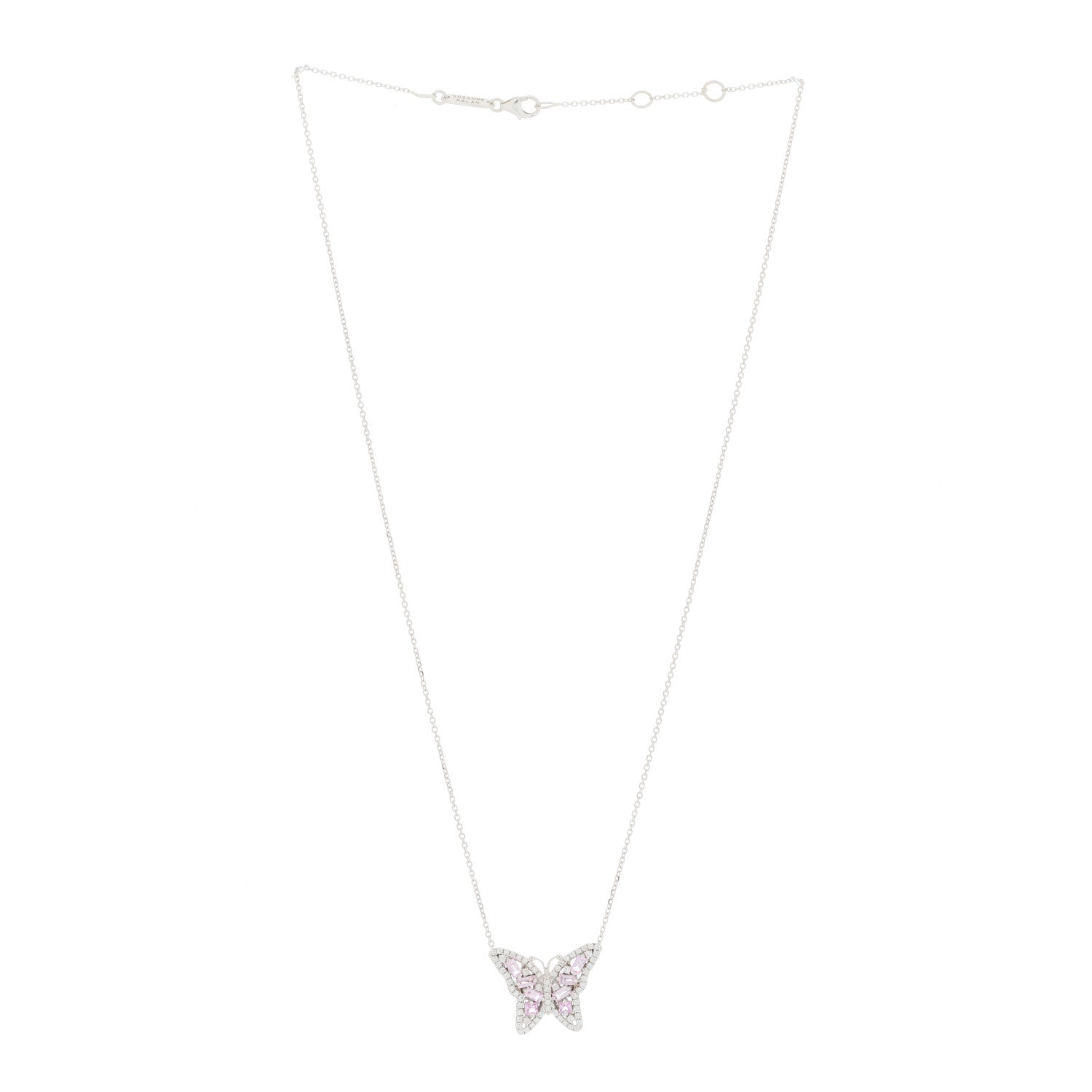 Suzanne Kalan 18K White Gold Diamond Pink Sapphire Butterfly Pendant Necklace 2 of 5