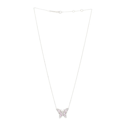Suzanne Kalan 18K White Gold Diamond Pink Sapphire Butterfly Pendant Necklace 2 of 5