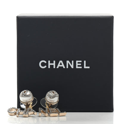 Chanel Pearl Crystal Logo Earrings Gold Pearly White 5 of 5