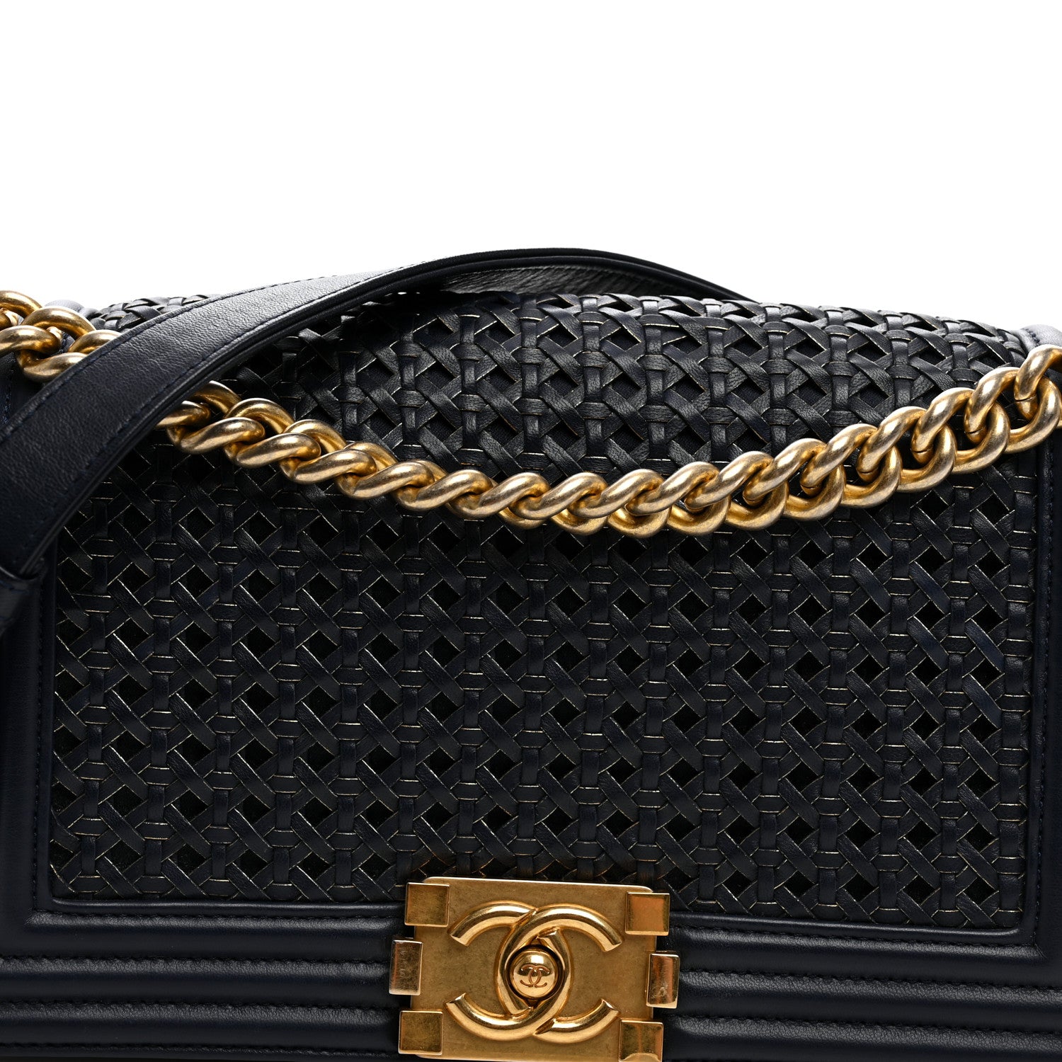 Chanel Lambskin Braided Woven Medium Boy Flap  Navy 8 of 10
