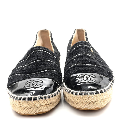 Chanel Tweed Patent CC Espadrilles 36 Black White 3 of 10
