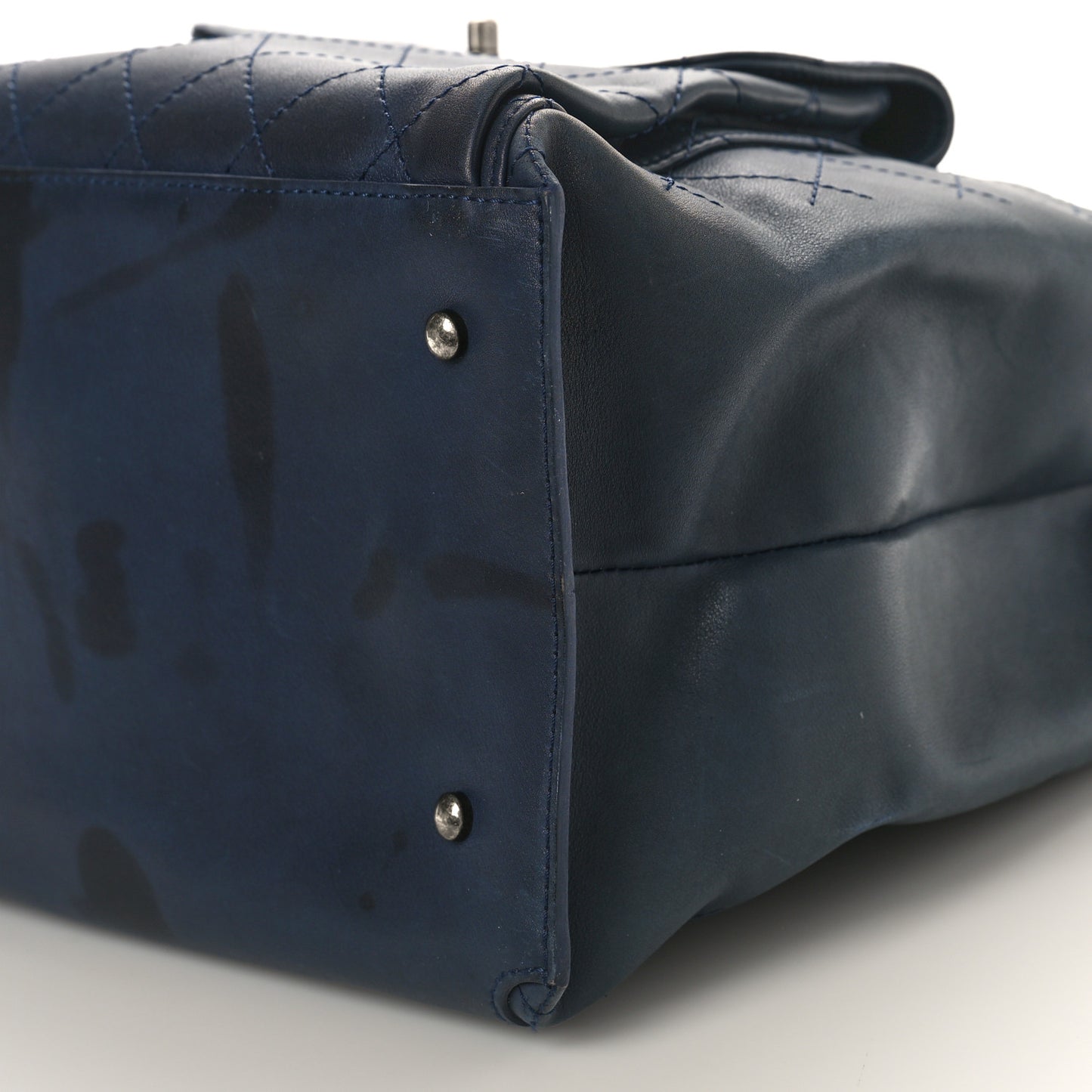 Calfskin Stitched Large Urban Luxury Drawstring Backpack Navy Blue
