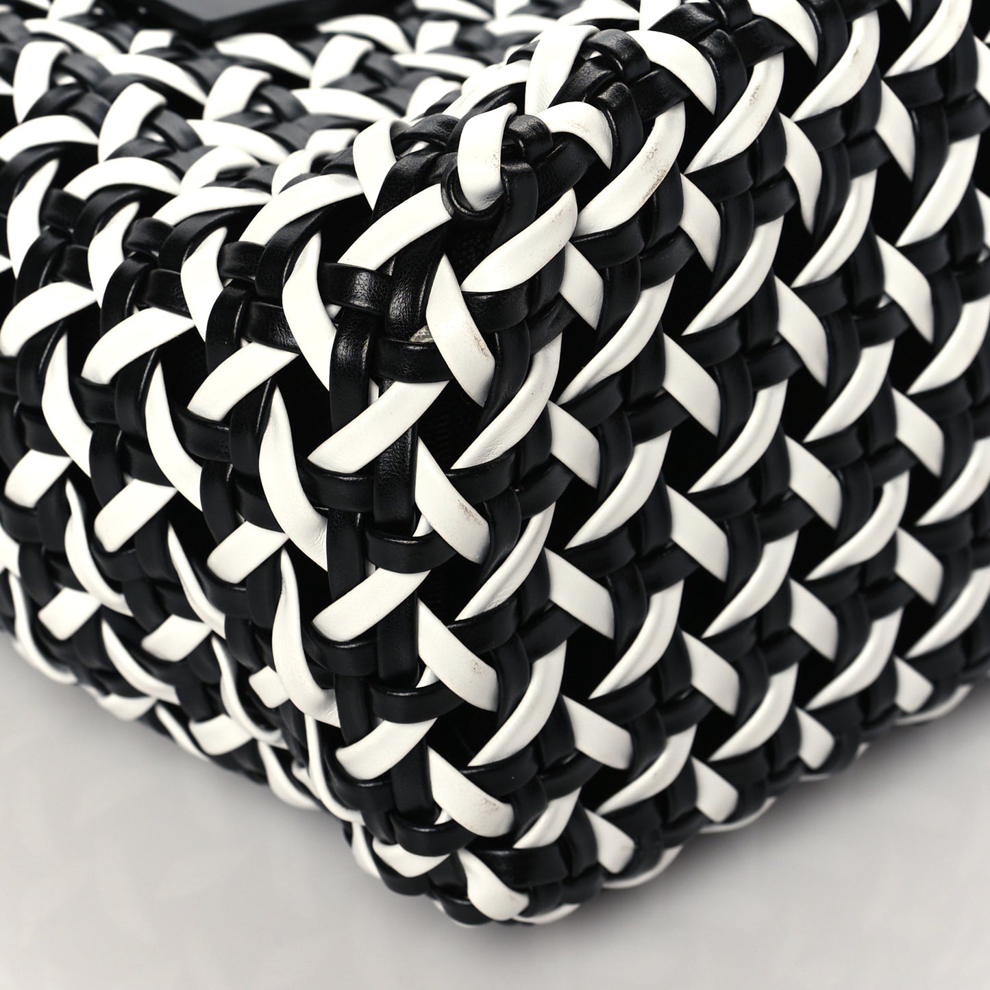 Nappa Matelasse Wicker Basket Bag Black White