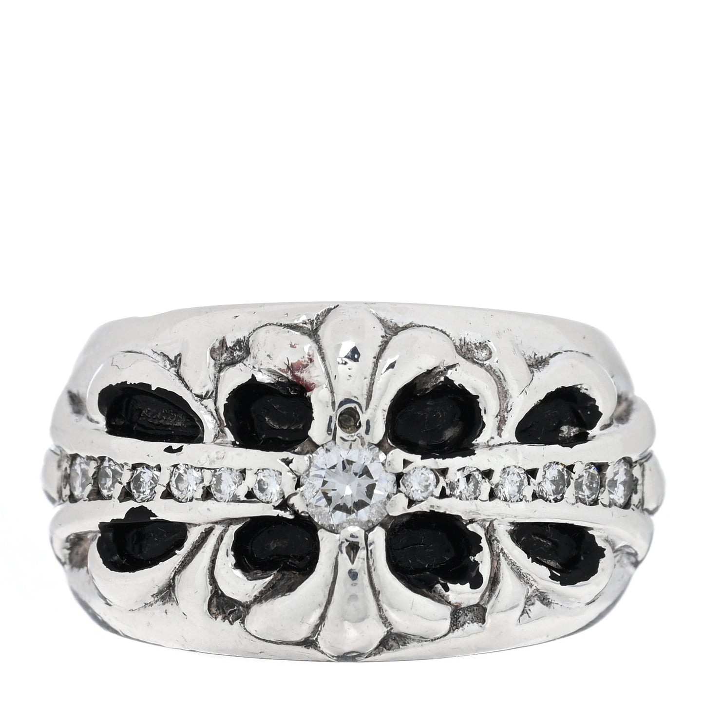 Sterling Silver Diamond Floral Cross Pave Ring 52 6