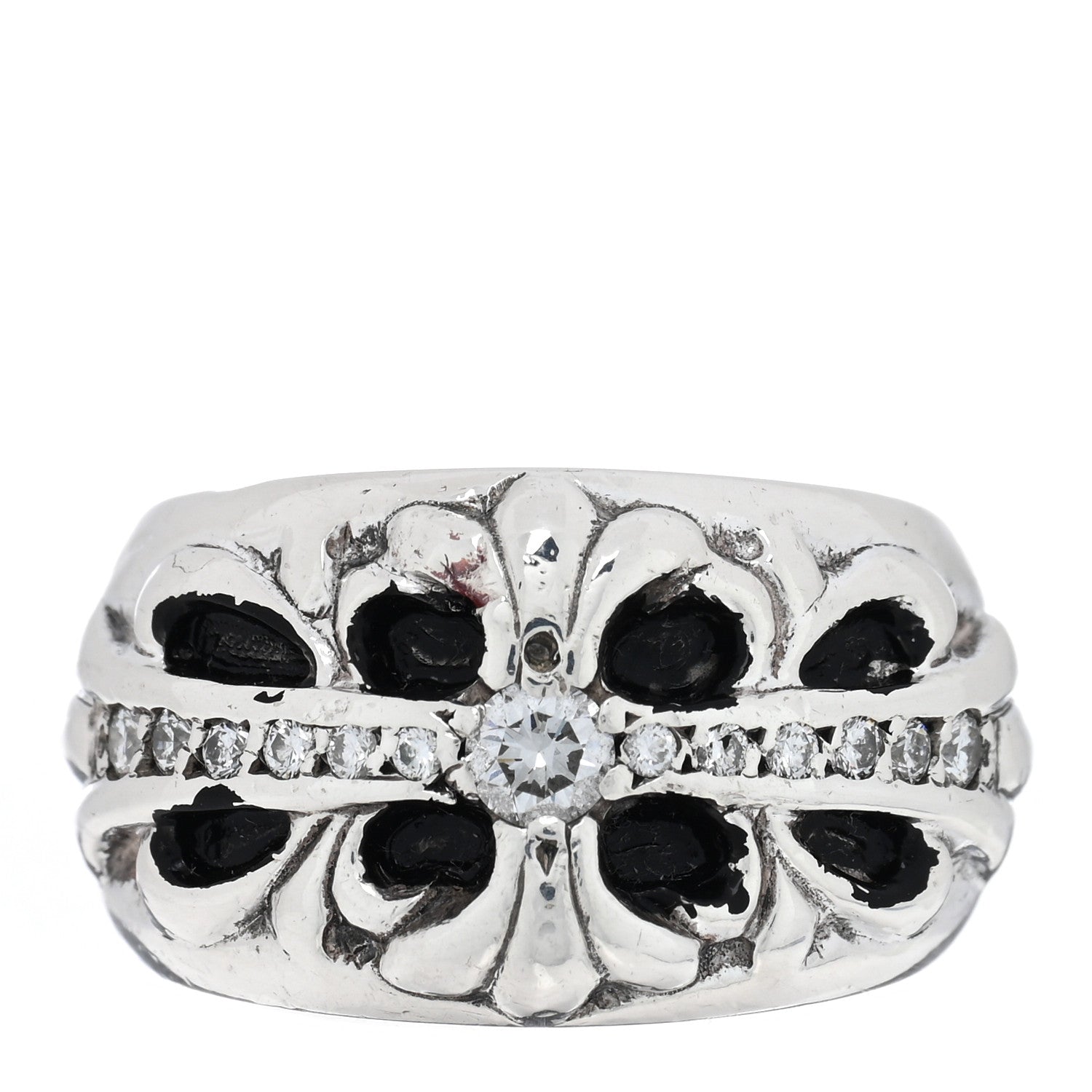 Chrome Hearts Sterling Silver Diamond Floral Cross Pave Ring 52 6 1 of 4