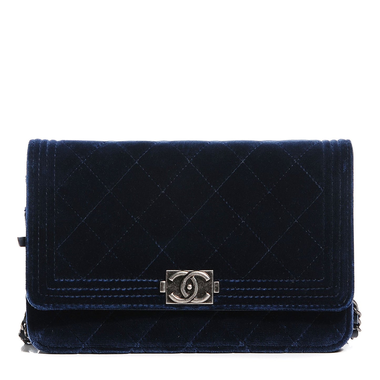 Velvet Quilted Boy Wallet On Chain WOC Dark Blue