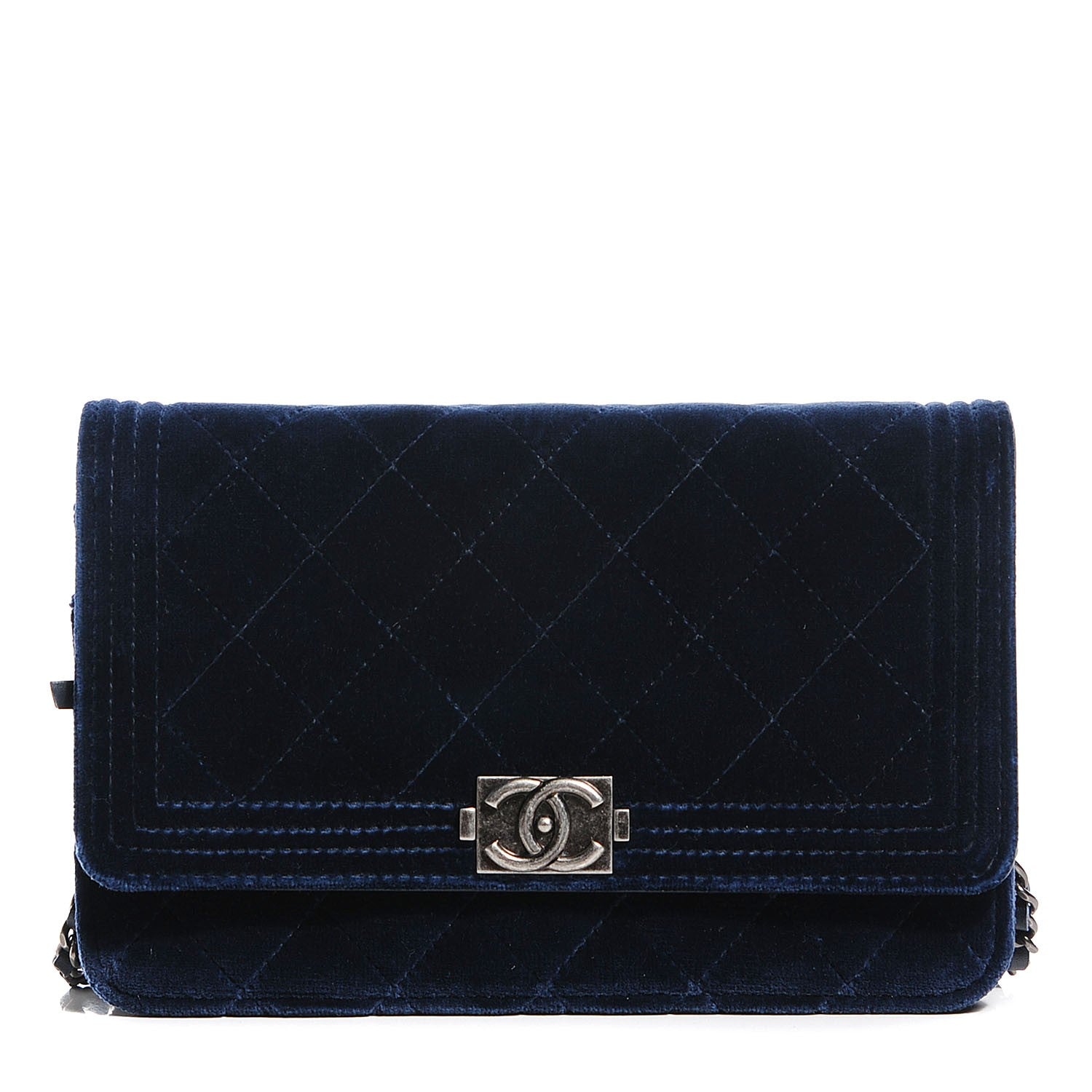 Chanel Velvet Quilted Boy Wallet On Chain WOC Dark Blue 1 of 9