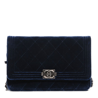 Chanel Velvet Quilted Boy Wallet On Chain WOC Dark Blue 1 of 9