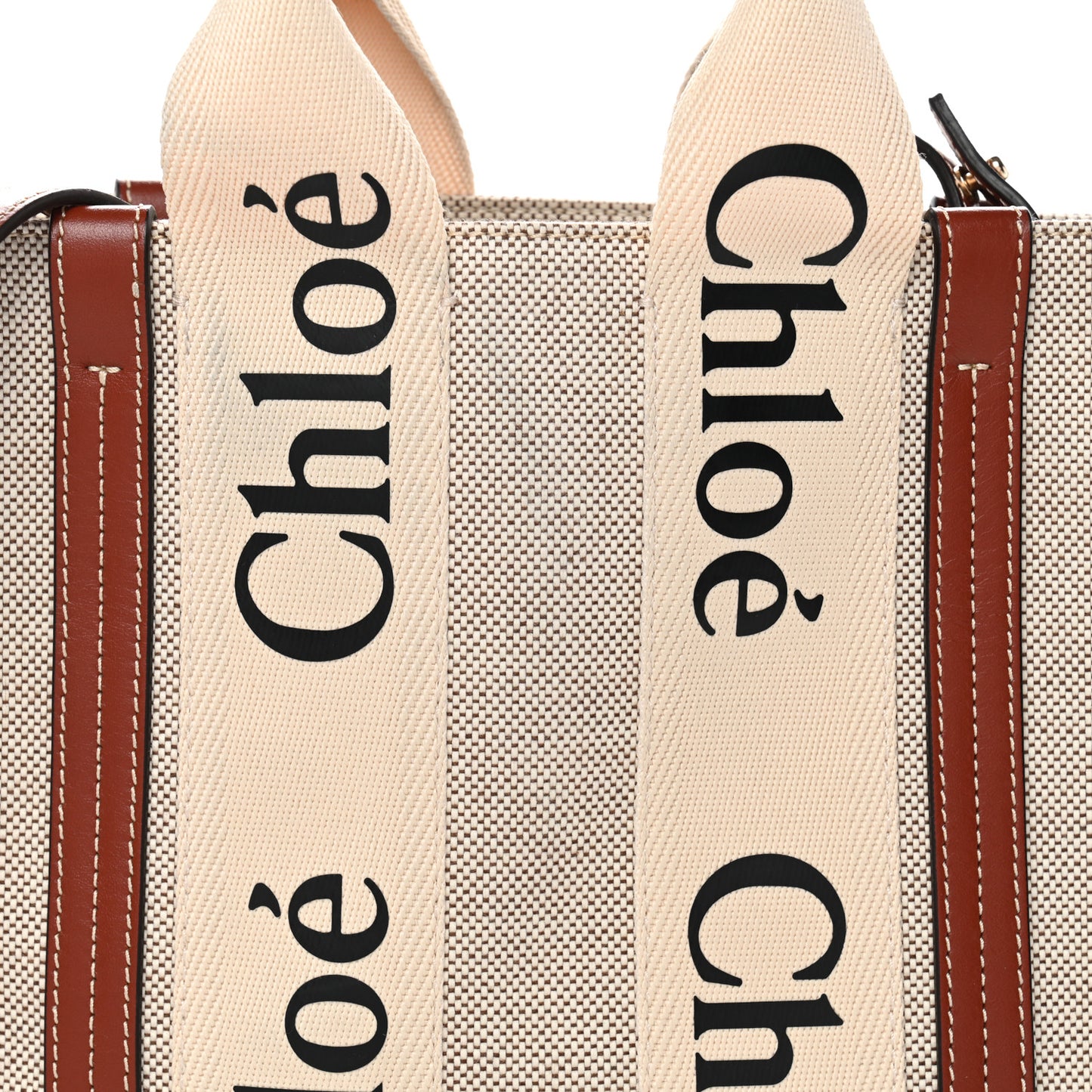 Cotton Calfskin Small Woody Ribbon Tote White Brown