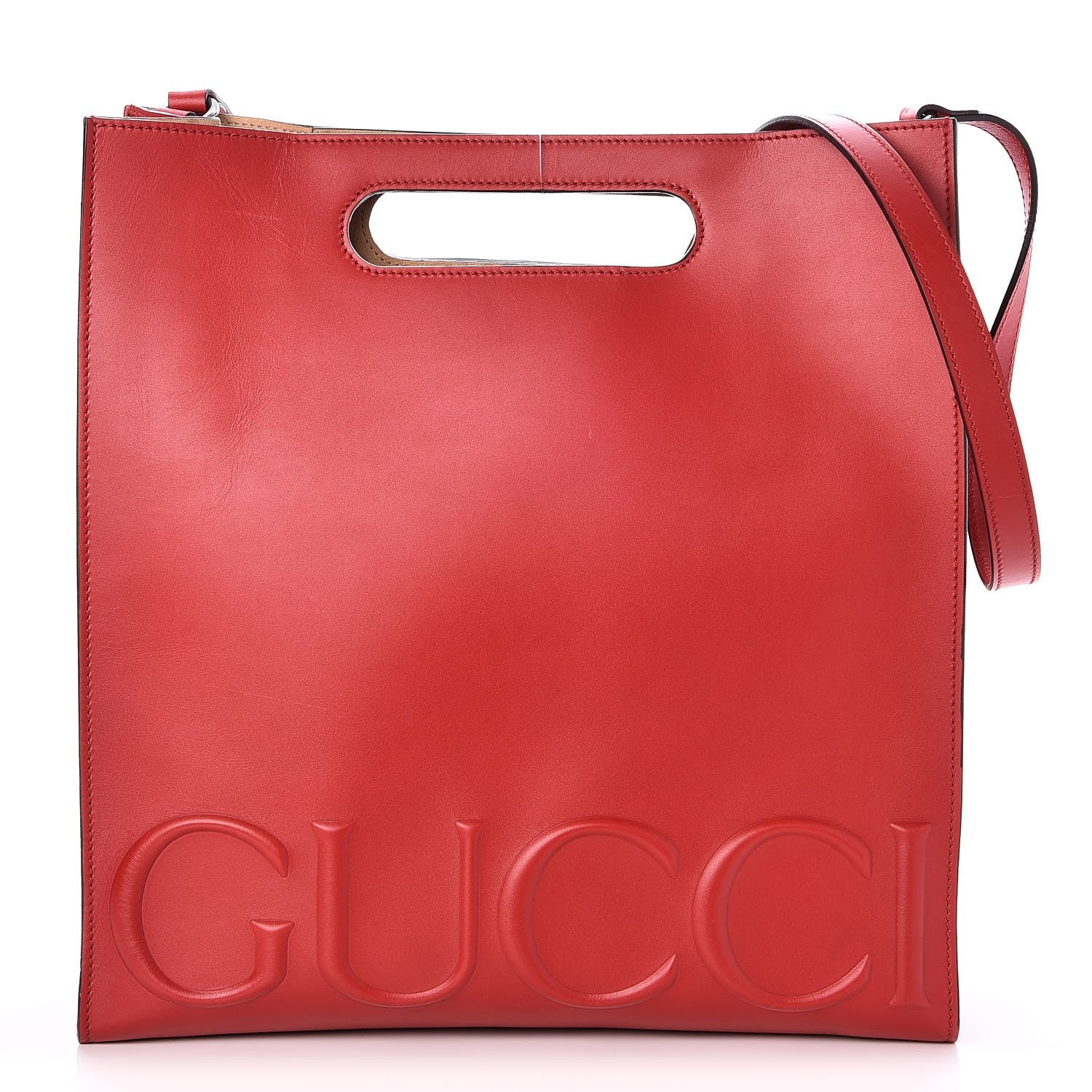 Gucci Calfskin Embossed Medium XL Tote Red 1 of 6