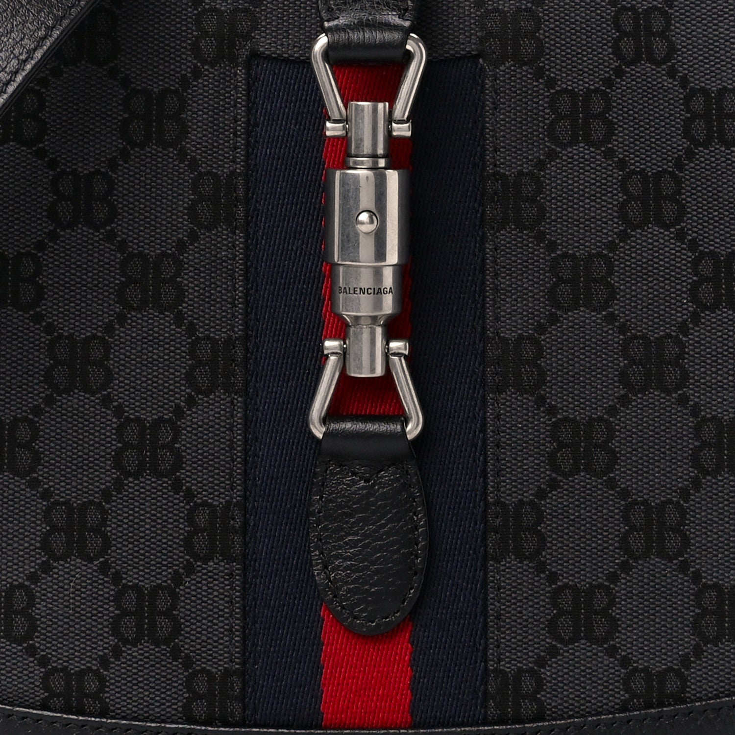 Gucci X BALENCIAGA BB Monogram Calfskin Web Small Jackie 1961 Hobo Black 9 of 11