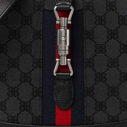 Gucci X BALENCIAGA BB Monogram Calfskin Web Small Jackie 1961 Hobo Black 9 of 11