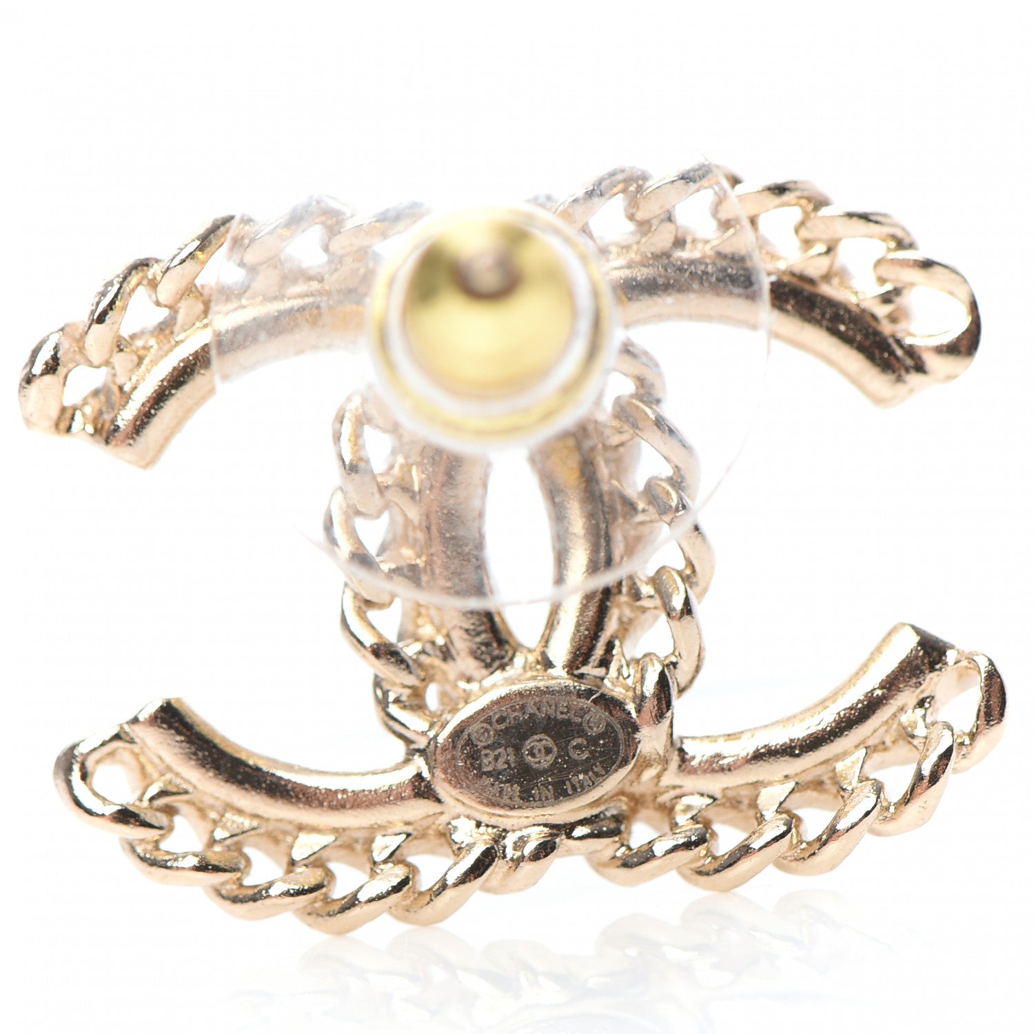 Chanel Crystal Chain CC Earrings Gold 4 of 5