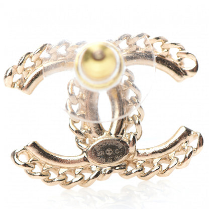 Chanel Crystal Chain CC Earrings Gold 4 of 5