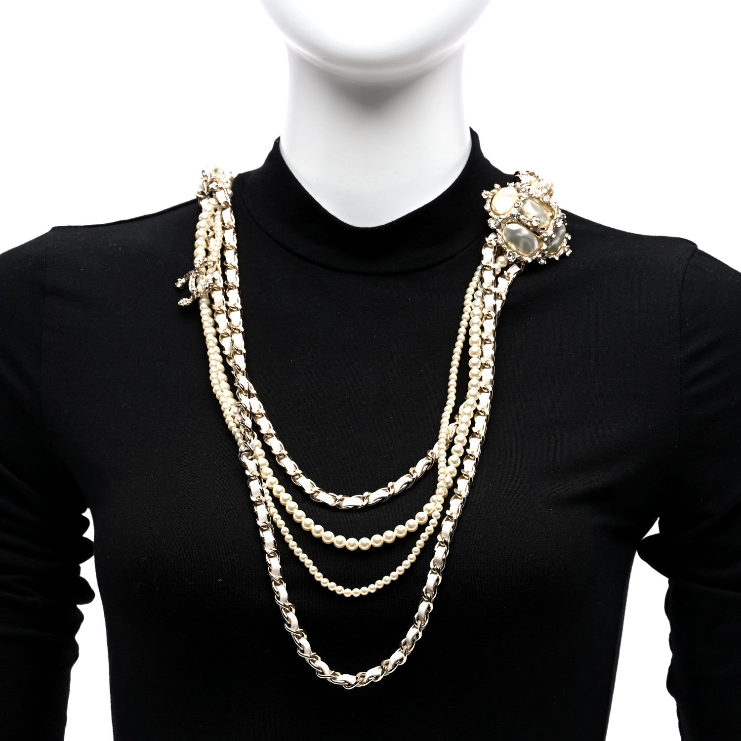 Chanel Pearl Crystal Lambskin Multi Strand CC Necklace Pearly White 2 of 4