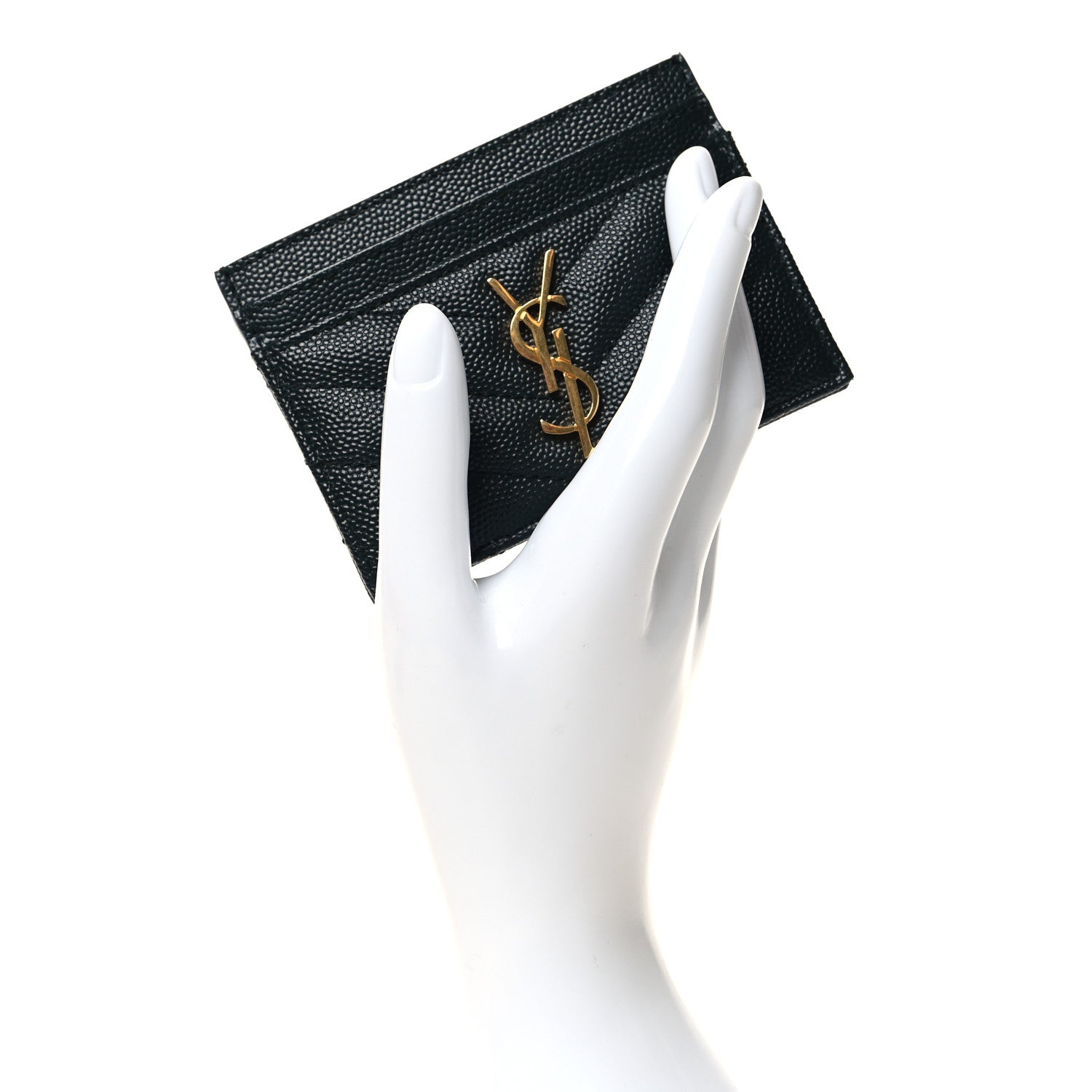 Saint Laurent Grain De Poudre Matelasse Chevron Monogram Credit Card Case Algae 2 of 8