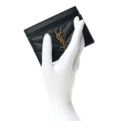 Saint Laurent Grain De Poudre Matelasse Chevron Monogram Credit Card Case Algae 2 of 8