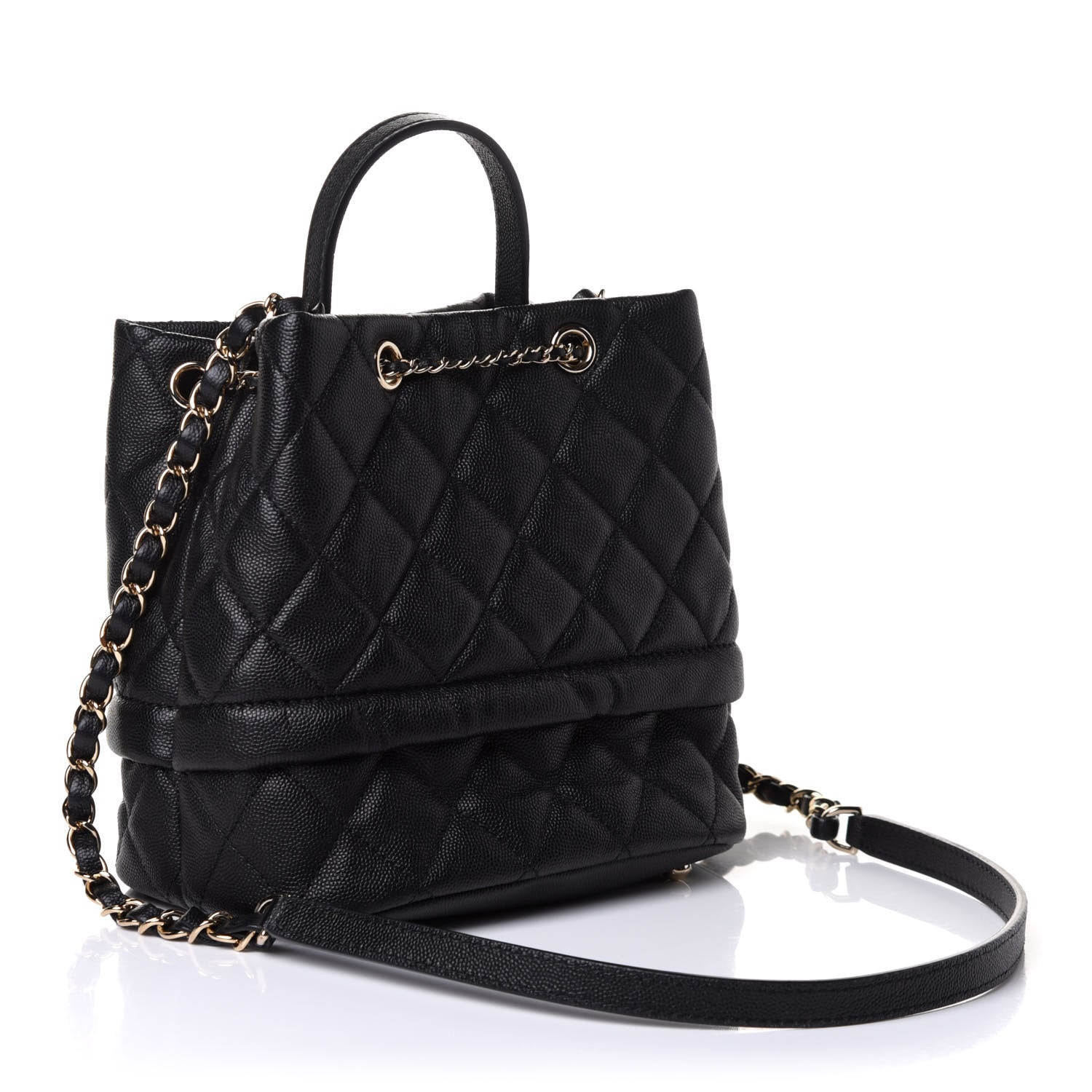 Chanel Caviar Quilted Rolled Up Bucket Drawstring Bag Black 3 of 12