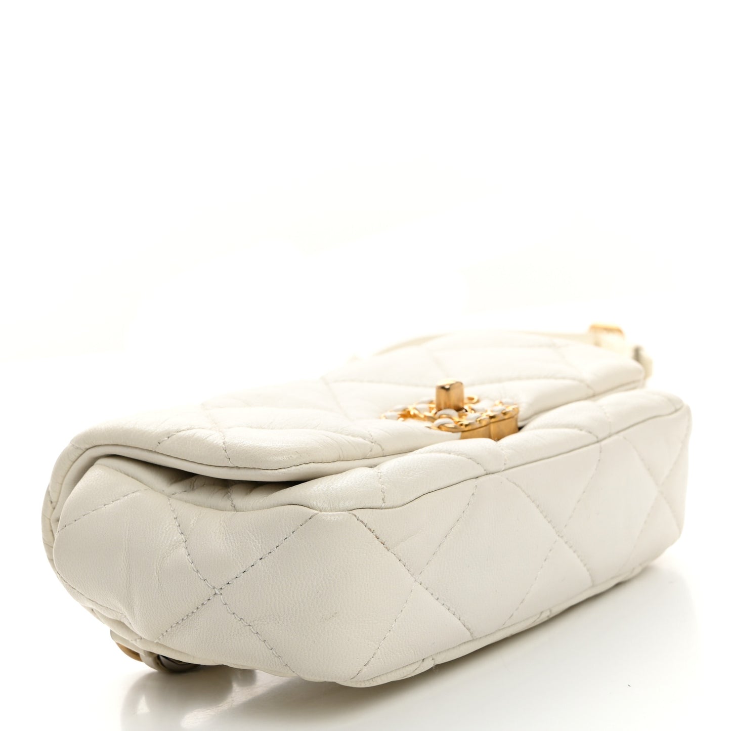 Goatskin Quilted Chanel 19 Waist Bag White