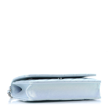 Chanel Iridescent Calfskin Quilted Wallet On Chain WOC Light Blue 4 of 10