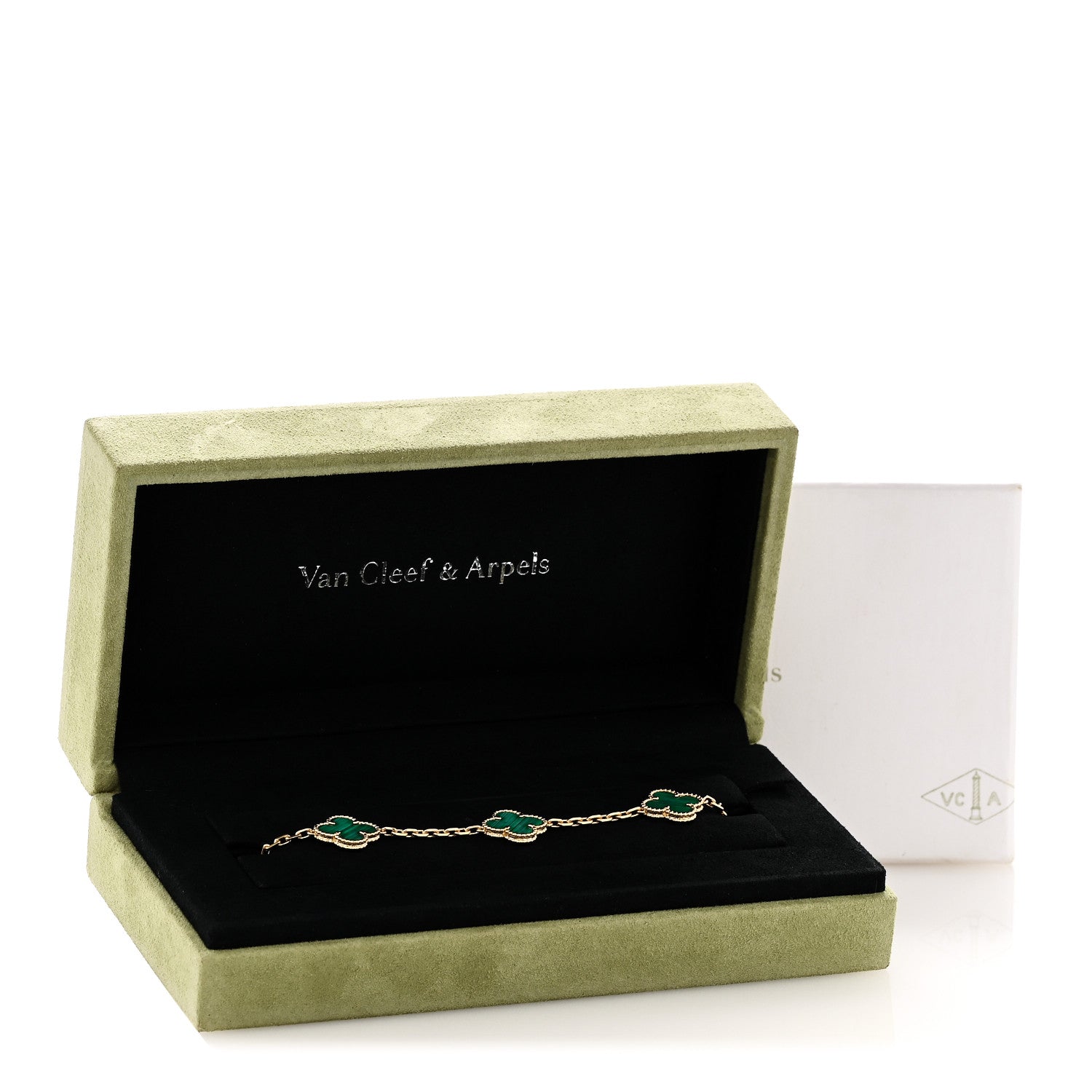 Van Cleef & Arpels 18K Yellow Gold Malachite 5 Motifs Vintage Alhambra Bracelet 7 of 7