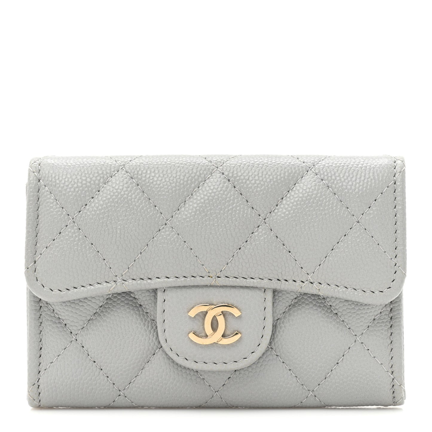 Caviar Quilted Flap Card Holder Wallet Grey